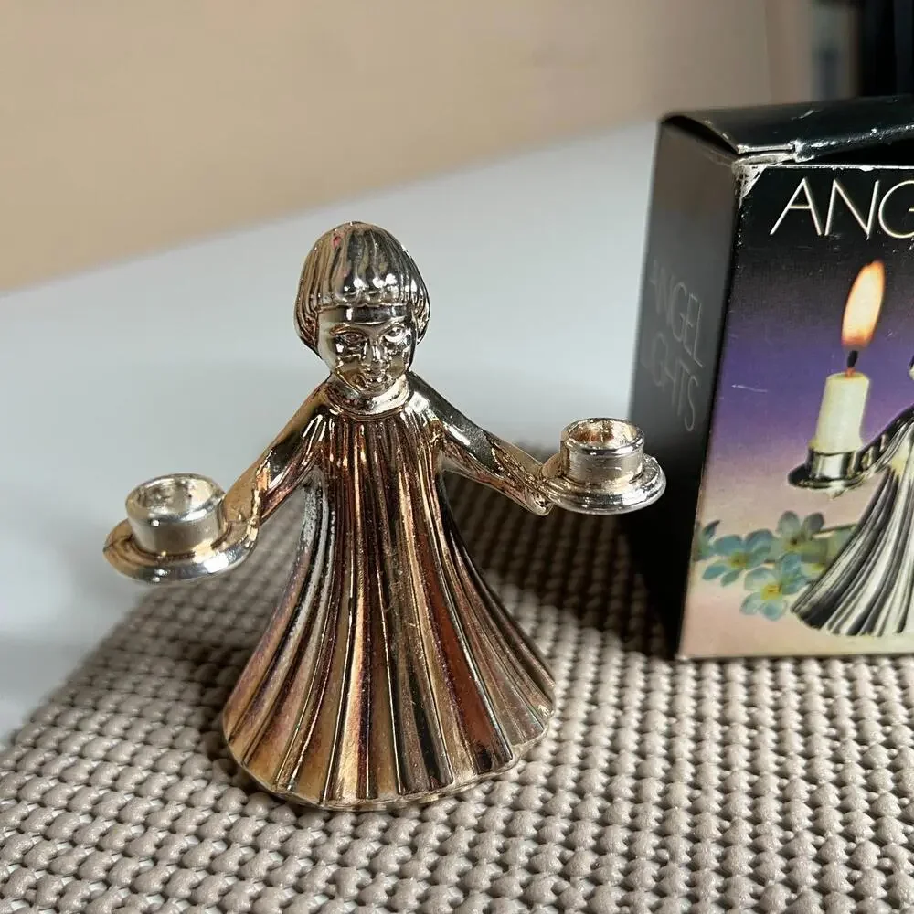 Vintage Angel‎ Lights Silver Tone Candle Holder Japan Tarnish Resistant w/ Box